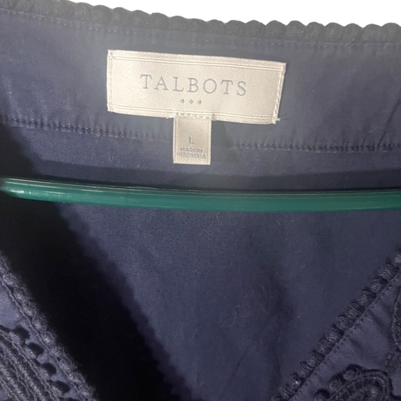 Talbots Navy Cotton Top Zips on Side Embroidered Surplice Sleeveless - Picture 2 of 5